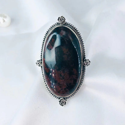 925 Sterling Silver Unique Bloodstone Gemstone Statement Ring For Women