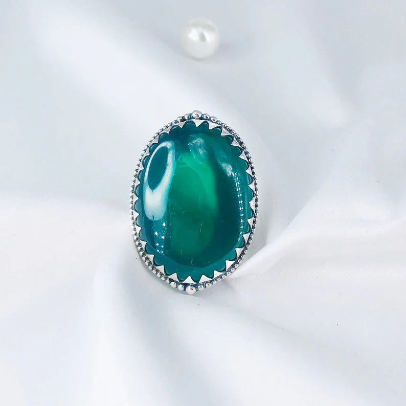 925 Sterling Silver Green Onyx Statement Ring