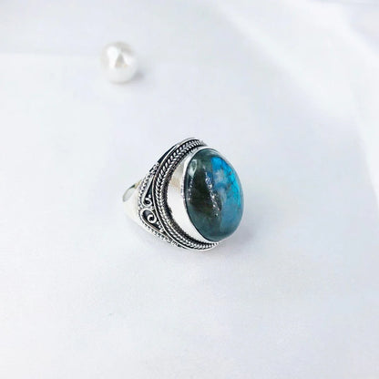 Natural Labradorite Gemstone Ring in 925 Sterling Silver