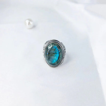 Natural Labradorite Gemstone Ring in 925 Sterling Silver