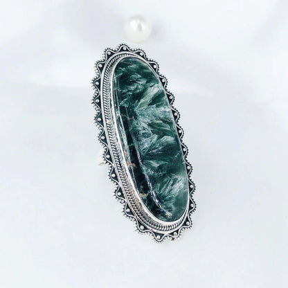 925 Sterling Silver Seraphinite Gemstone Statement Ring