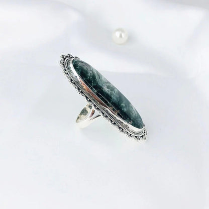 925 Sterling Silver Seraphinite Gemstone Statement Ring