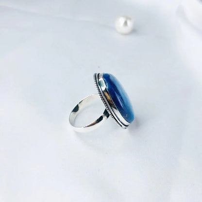 Natural Lapis Lazuli Gemstone Sterling Silver Statement Ring