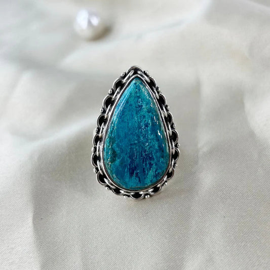 Natural Azurite Gemstone 925 Sterling Silver Boho Statement Ring