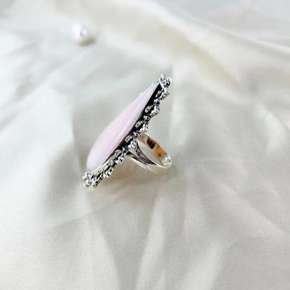 Natural Pink Opal Gemstone 925 Sterling Silver Designer Statement Ring Gift For Loved Ones