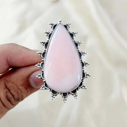 Natural Pink Opal Gemstone 925 Sterling Silver Designer Statement Ring Gift For Loved Ones