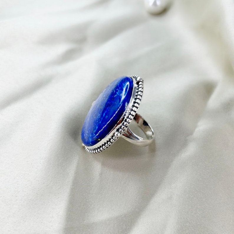 925 Sterling Silver Lapis Lazuli Gemstone Statement Ring