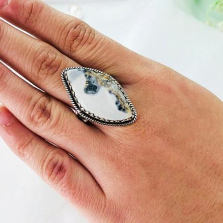 925 Sterling Silver Dendrite Agate Gemstone Statement Ring