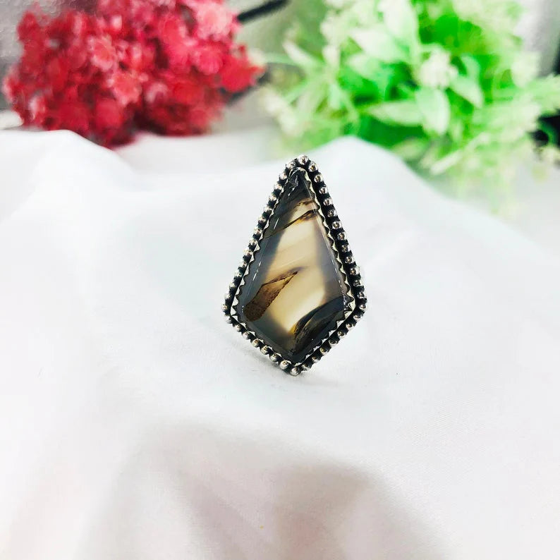 Montana Agate 925 Silver Ring Women's Statement Ring