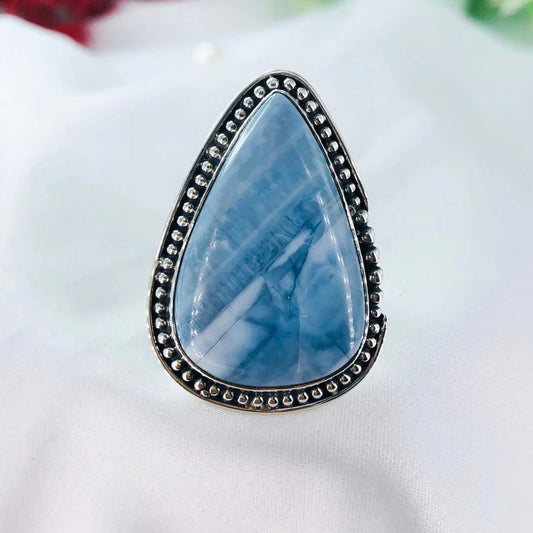 Natural Blue Opal Ring Gemstone 925 Sterling Silver Statement Ring