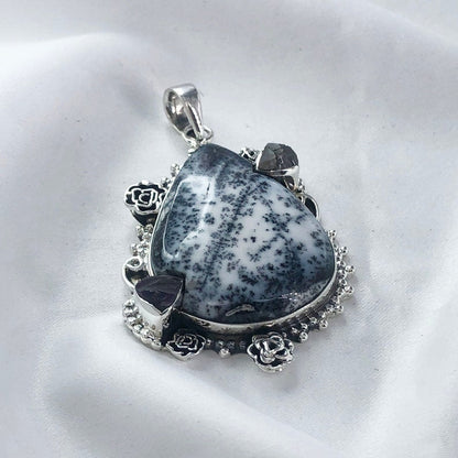 Unique Dendrite Opal Gemstone Sterling Silver Boho Pendant Gift For Her