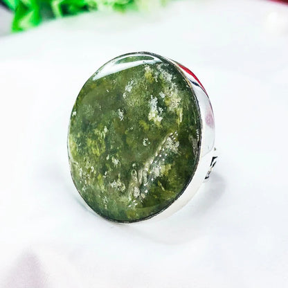 925 Sterling Silver Nature Inspired Vintage Round Vesuvianite Gemstone Statement Ring Gift For Her