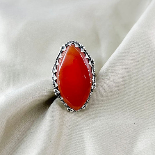 Natural Carnelian Gemstone 925 Sterling Silver Statement Ring Gift For Her