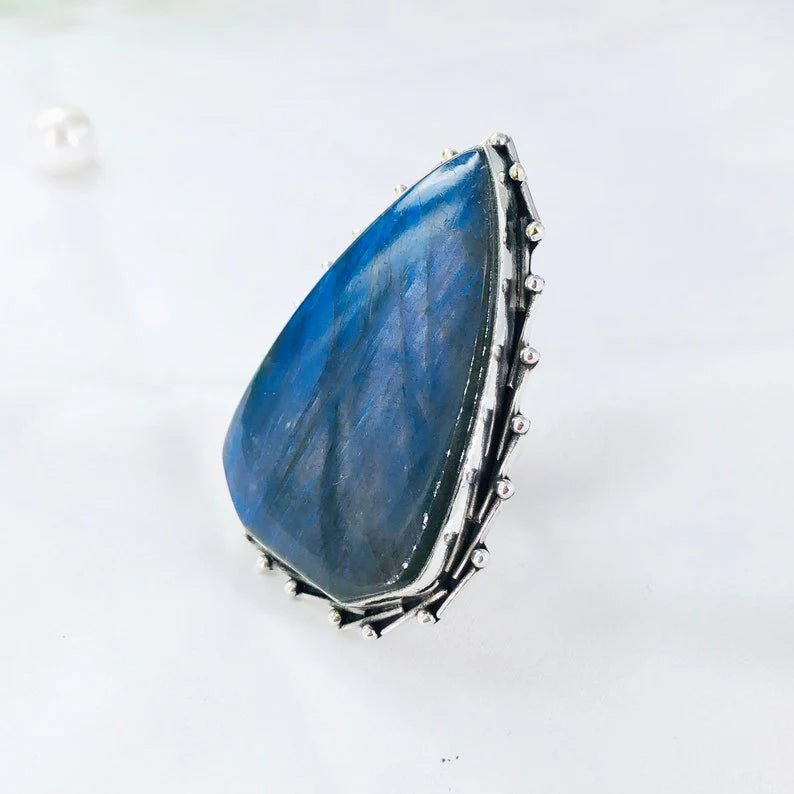 Labradorite Gemstone 925 Sterling Silver&nbsp;Statement Boho Ring Gift For Her