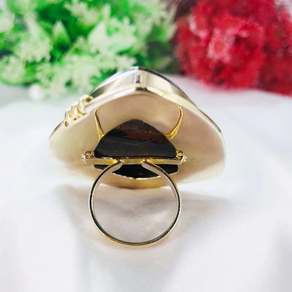 Mahogany Jasper Gemstone 925 Sterling Silver Gold Plated Statement Ring Gift For Her