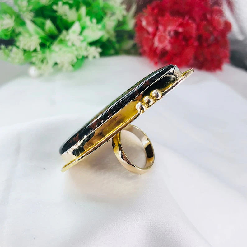 Mahogany Jasper Gemstone 925 Sterling Silver Gold Plated Statement Ring Gift For Her