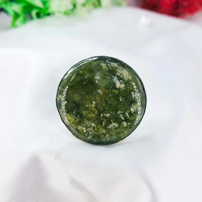 925 Sterling Silver Nature Inspired Vintage Round Vesuvianite Gemstone Statement Ring Gift For Her