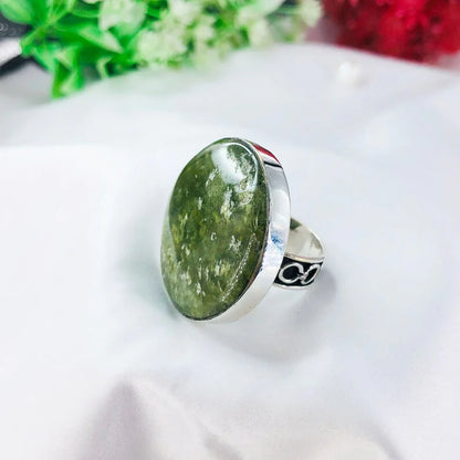 925 Sterling Silver Round Vesuvianite Gemstone Boho Statement Ring Gift For Her