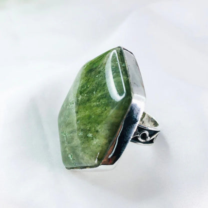 925 Sterling Silver Hexagon Vesuvianite Gemstone Boho Statement Ring Gift For Her