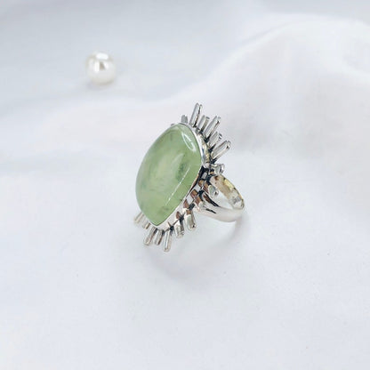 Natural Prehnite Gemstone 925 Sterling Silver Statement Ring For Women