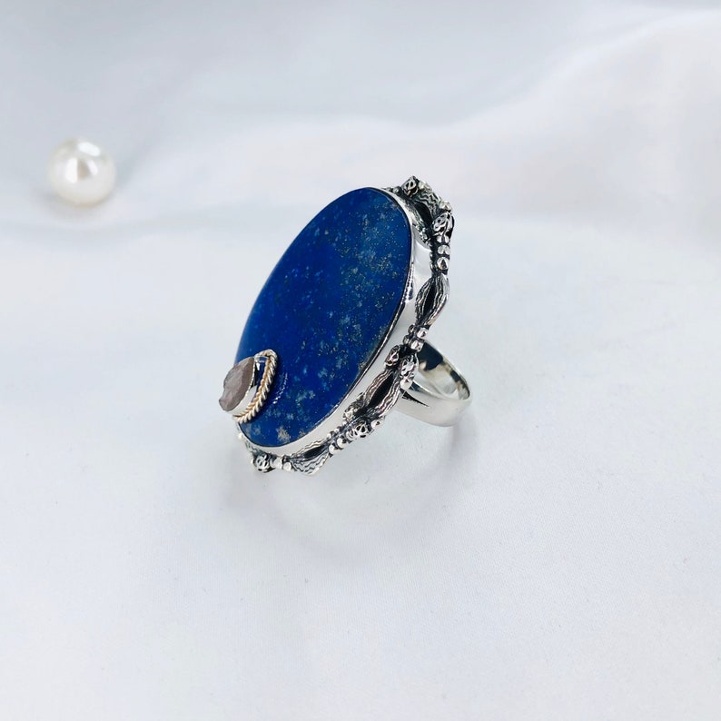 925 Sterling Silver Lapis Lazuli Gemstone Statement Ring Gift For Her