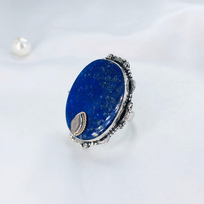 925 Sterling Silver Lapis Lazuli Gemstone Statement Ring Gift For Her