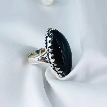 925 Sterling Silver Natural Black Onyx Gemstone Ring