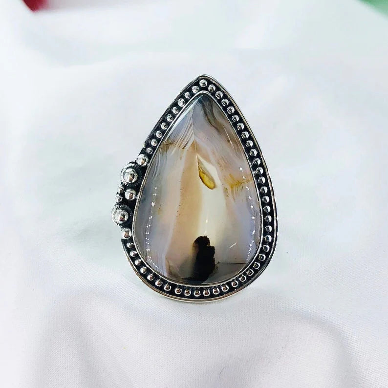 Sterling Silver Montana Agate Gemstone Boho Artisan Ring