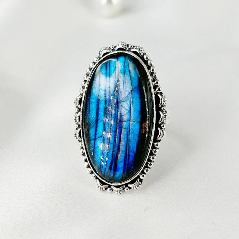 Labradorite Ring 925 Sterling Silver Statement Ring Gifts For Women