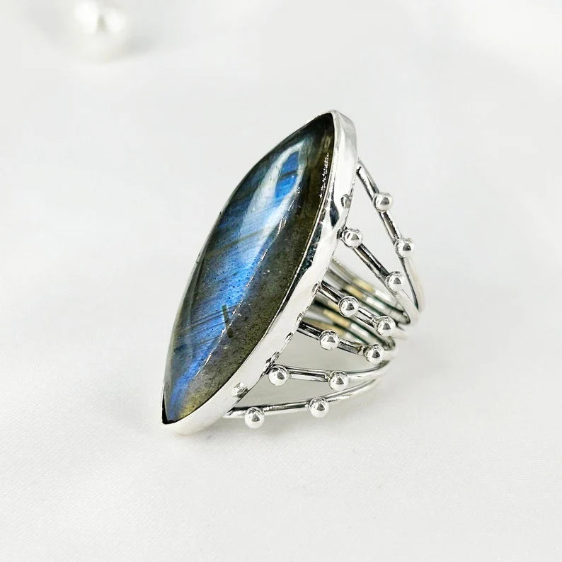 925 Sterling Silver Labradorite Gemstone Ring For Women Gift For Her