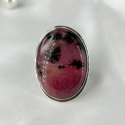 925 Sterling Silver Natural Rhodonite Gemstone Statement Ring For Her