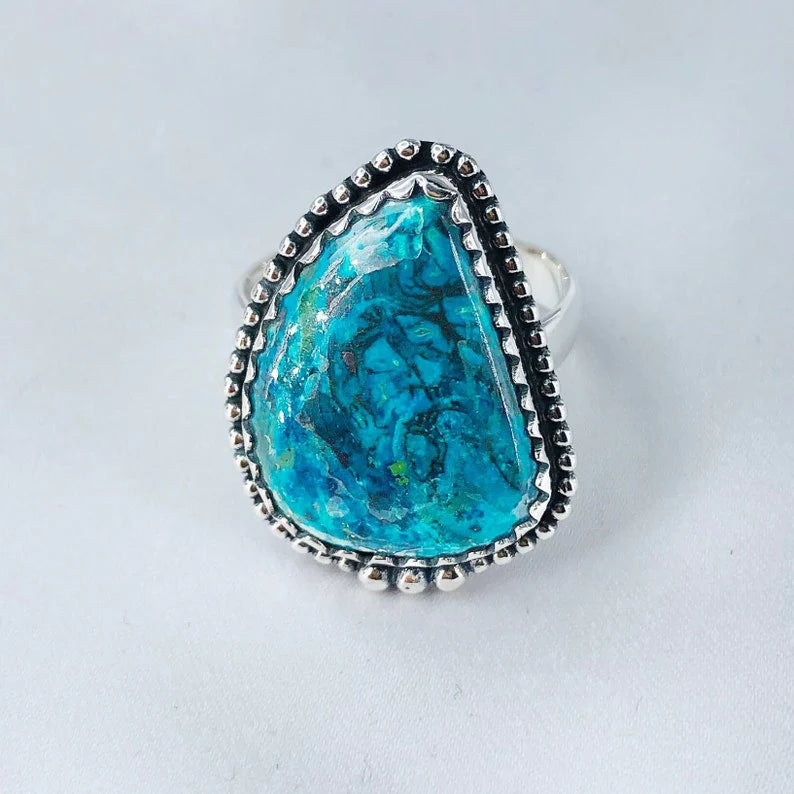 Natural Azurite Gemstone 925 Sterling Silver Statement Ring