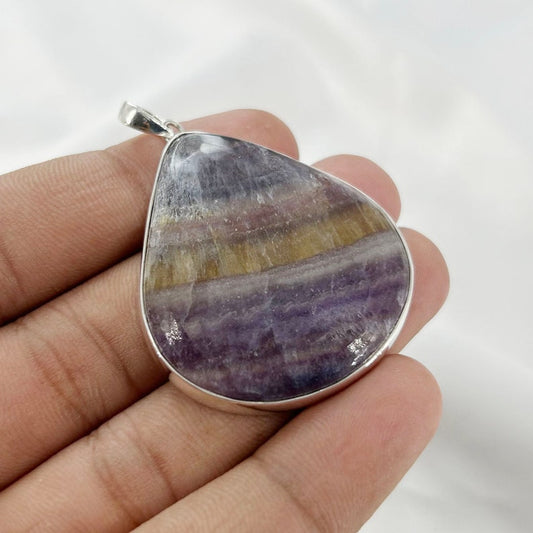 Unique Rainbow Fluorite Gemstone 925 Sterling Silver Women's Pendant