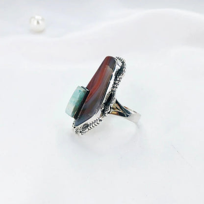 925 Sterling Silver Botswana Agate Gemstone Statement Ring Gift For Her