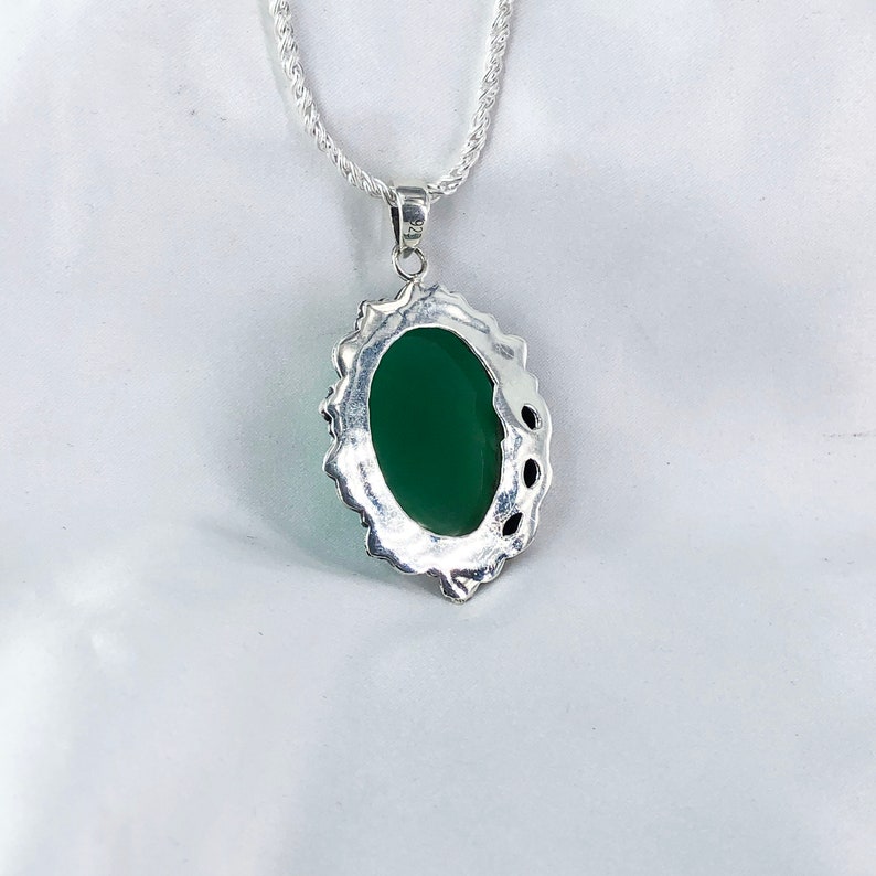 925 Sterling Silver Green Onyx Gemstone Statement Pendant