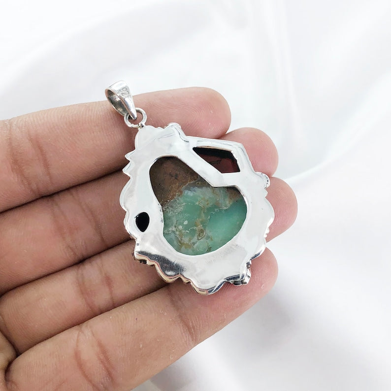 925 Sterling Silver Natural Chrysoprase Gemstone Pendant Multi Gemstone Pendant Gift For Her