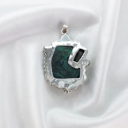 Chrysocolla Gemstone 925 Sterling Silver Chrysocolla and Raw Amethyst Pendant Special Gift For Her