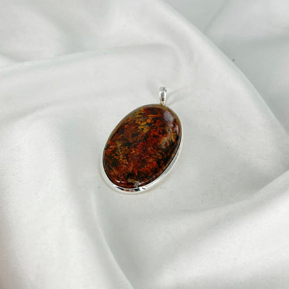 925 Sterling Silver Natural Red Moss Agate Gemstone Pendant Gift For Her