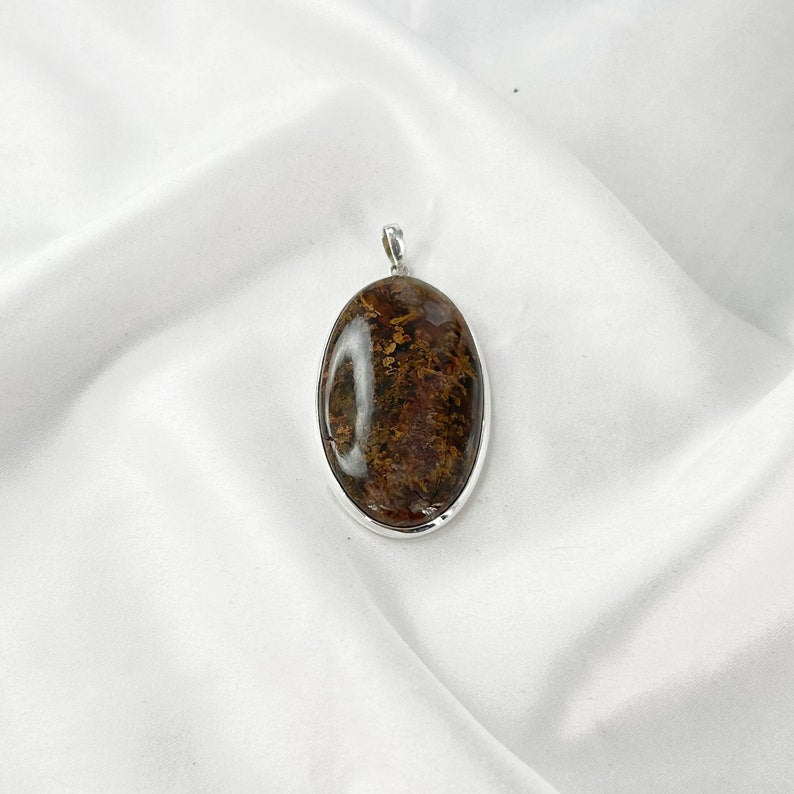 925 Sterling Silver Natural Red Moss Agate Gemstone Pendant Gift For Her