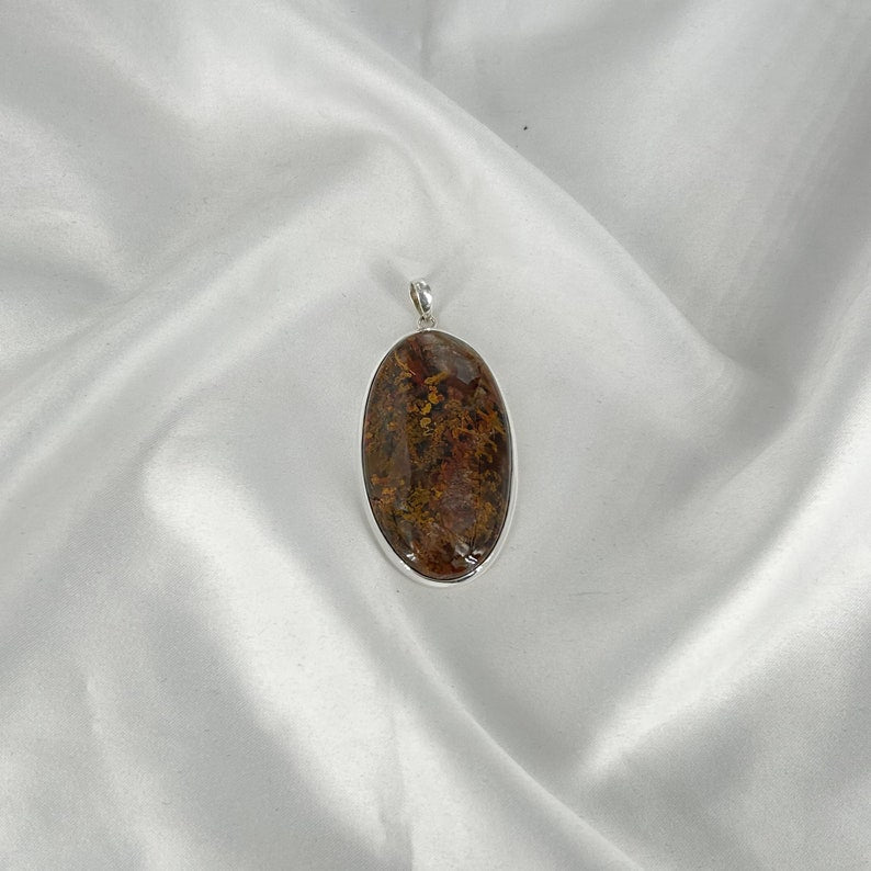 925 Sterling Silver Natural Red Moss Agate Gemstone Pendant Gift For Her