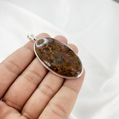 925 Sterling Silver Natural Red Moss Agate Gemstone Pendant Gift For Her