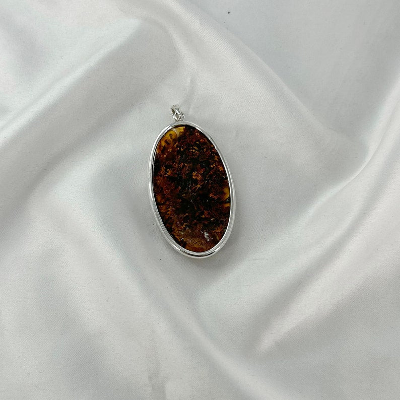 925 Sterling Silver Natural Red Moss Agate Gemstone Pendant Gift For Her