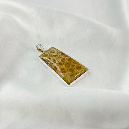 Natural Fossil Coral Gemstone 925 Sterling Silver Women Pendant Gift For Her