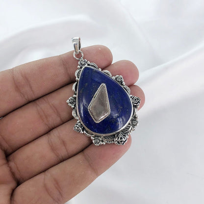 Lapis Lazuli Gemstone 925 Sterling Silver Boho Women Pendant Gift For Her