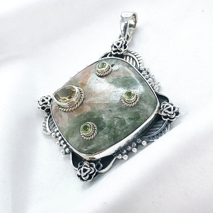 925 Sterling Silver Unique Vessonite Gemstone Pendant Gift For Her