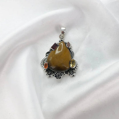 Multi Gemstone Pendant 925 Sterling Silver Tiger Eye Gemstone Women's Pendant