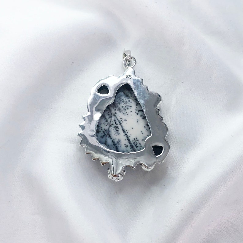 Unique Dendrite Opal Gemstone Sterling Silver Boho Pendant Gift For Her