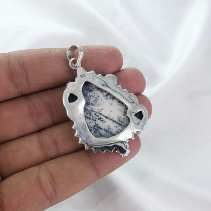 Unique Dendrite Opal Gemstone Sterling Silver Boho Pendant Gift For Her