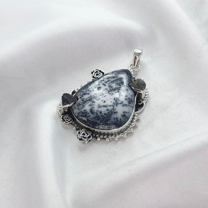 Unique Dendrite Opal Gemstone Sterling Silver Boho Pendant Gift For Her