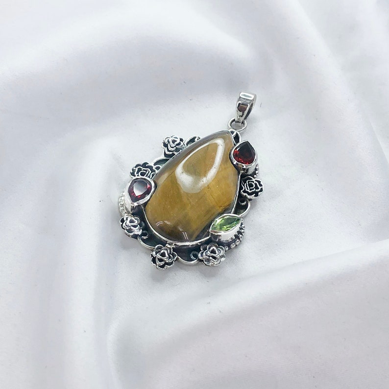 Tiger's Eye Gemstone Pendant Multi Stone Women's Statement Pendant Gift For Her